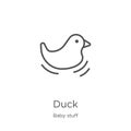 duck icon vector from baby stuff collection. Thin line duck outline icon vector illustration. Outline, thin line duck icon for Royalty Free Stock Photo