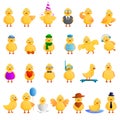 Duck icons set, cartoon style