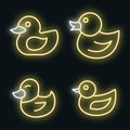 Duck icons set vector neon