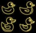 Duck icons set vector neon