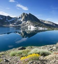 Duck Lake With Wildflowers And Mountain Reflection Royalty Free Stock Photo