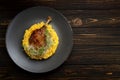 Duck leg with risotto, pumpkin and herbs