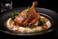Duck Leg Served With Mushroom Sauce, Culinary Delight