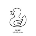 Duck line icon. Baby toy vector sign. Editable stroke