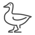 Duck line icon, Farm animals concept, domestic fowl sign on white background, Duck bird silhouette icon in outline style Royalty Free Stock Photo