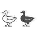 Duck line and solid icon, Farm animals concept, domestic fowl sign on white background, Duck bird silhouette icon in Royalty Free Stock Photo