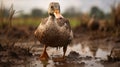 Duck In Muddy Water: A Captivating Wildlife Moment Royalty Free Stock Photo