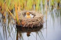 duck nest beside tranquil pond reeds