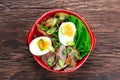 Duck noodles with egg, vegetables and duck meat in bowl Royalty Free Stock Photo