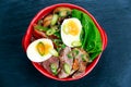 Duck noodles with egg, vegetables and duck meat in bowl Royalty Free Stock Photo