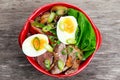 Duck noodles with egg, vegetables and duck meat in bowl Royalty Free Stock Photo
