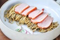 duck pasta or duck spaghetti or spicy spaghetti ,duck Spaghettini or pepper pasta or roasted duck pasta Royalty Free Stock Photo