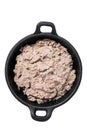 Duck pate Rillettes de Canard in a pan. High quality Isolate, white background. Royalty Free Stock Photo