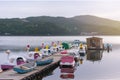 Duck Pedal boats at Lake Kawaguchiko Mount Fuji is a popular recreational site for boating Royalty Free Stock Photo