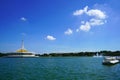 Duck pedal boats are parked in a row-1 Royalty Free Stock Photo