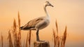 Hyperrealistic Wildlife Portrait: Canadian Goose Perched On Wooden Stump At Sunset Royalty Free Stock Photo