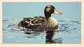 Duck Print By Neos Printmaking: Bold Block Prints In Light Black And Sky-blue