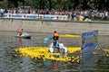 Start of a rubber duck toy race Royalty Free Stock Photo