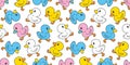 Duck seamless pattern rubber duck bathroom shower walking toy chicken bird vector pet scarf isolated cartoon animal tile wallpaper Royalty Free Stock Photo