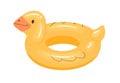 Duck-shaped inflatable rubber ring for fun and swimming. Childish summer water duckling for pool and sea. Flat vector