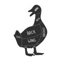 Duck silhouette. Duck cut. Retro animal farm poster for a butchery meat shop Royalty Free Stock Photo