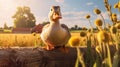 Happy Duck On Sunny Farm: Unreal Engine 5 Style Photography