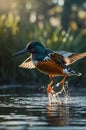 Rufous-backed Kingfisher bird landing in the river and splashing water droplets around it Royalty Free Stock Photo