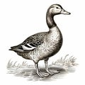 Detailed Hand Drawn Sketch Of A Duck In Thomas Nast Style