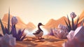 Low Poly Birds In Desert: Delicately Rendered Landscapes With Duckcore Aesthetic
