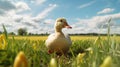 Realistic Render Of Duck Grazing In Grassy Field