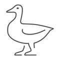 Duck thin line icon, Farm animals concept, domestic fowl sign on white background, Duck bird silhouette icon in outline