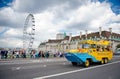 Duck tour bus with London Eye in background Royalty Free Stock Photo