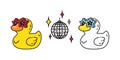 duck vector icon cartoon rubber duck disco ball dancing logo shower bathroom bird chicken character Royalty Free Stock Photo