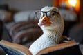 Duck Wearing Glasses Reading a Book. Created with Generative AI