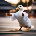 A duck wearing a karate gi, striking a martial arts pose3