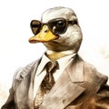 Cool Duck In Suit: Hyper-detailed Portraits With Retro Filters