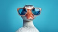 Retro Glamor: Innovative Duck Wearing Sunglasses On Blue Background