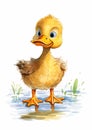 Duck with yellow cloths and cute hairstyle