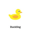 Duckling in cartoon style, pond card for kid, preschool activity for children, vector illustration