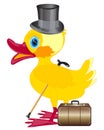 Duckling with cylinder on head and valise