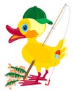 Duckling fisherman with fishing rod