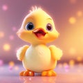 Duckling, Little duck, Cute Baby Animal forward looking on purple background. Happy smiling young little duck with Royalty Free Stock Photo