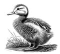 Duckling little sitting hand drawn sketch Vector illustration