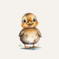 Duckling splashing water, yellow, Watercolor animals, in cartoon style, on an isolated background, in cartoon style. Royalty Free Stock Photo