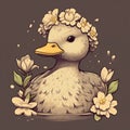Duckling surrounded by springtime floral.