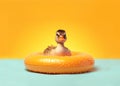 Duckling in swimming donut. Summer, travel, holliday concept. Ai generative