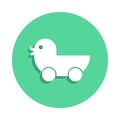 duckling on wheels icon in badge style. One of toys collection icon can be used for UI, UX