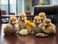 Ducklings in board meeting playing executives ISO