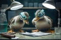 Ducks as scientists experiment created with Generative AI technology