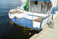 Ducks and ducklings are resting on a yacht stern